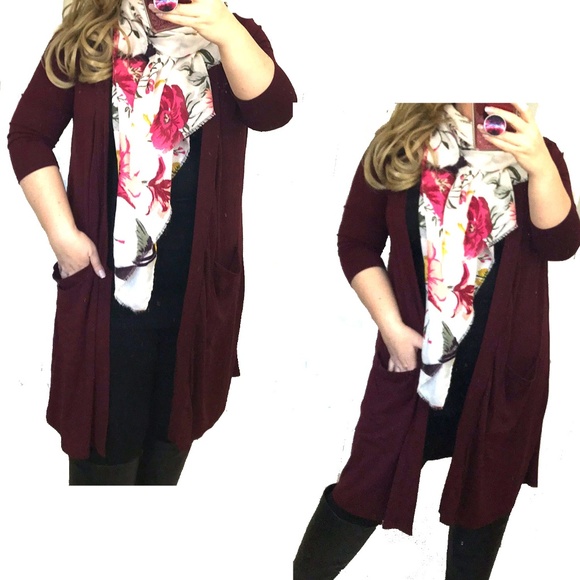 Duster Knee Length Jersey Knit Cardigan - Picture 2 of 5